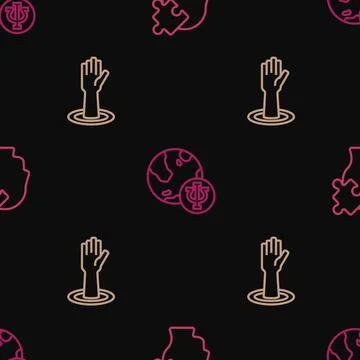 Set line Solution to the problem, Helping hand and Psychology, Psi on seamless Illustrazione stock