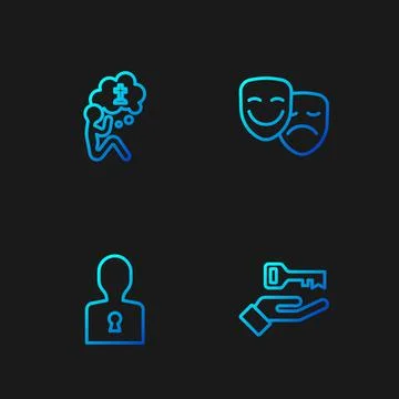 Set line Solution to the problem, , Man graves funeral sorrow and Comedy and  Illustrazione stock