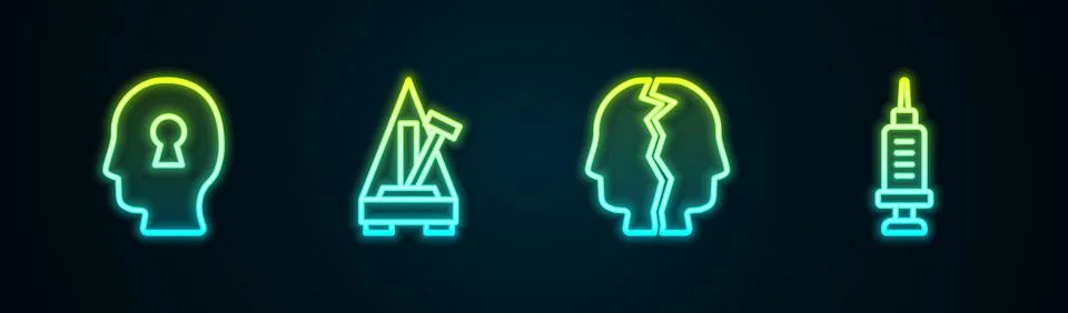 Set line Solution to the problem, Metronome with pendulum, Bipolar disorder and Stock Illustration