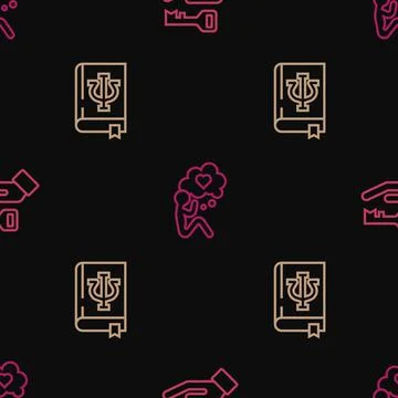 Set line Solution to the problem, Psychology book, Psi and Head with heart on Illustrazione stock