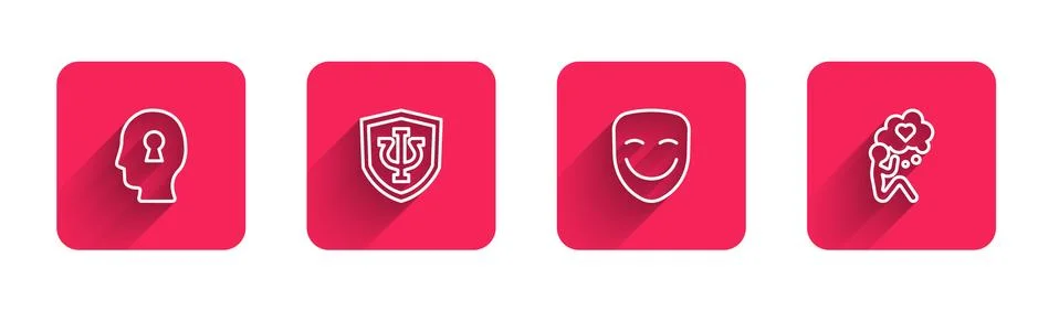 Set line Solution to the problem, Psychology, Psi, Comedy theatrical mask and Stock Illustration