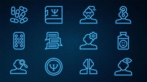 Set line Solution problem in psychology, Antidepressants, Concussion, headache Stock Illustration