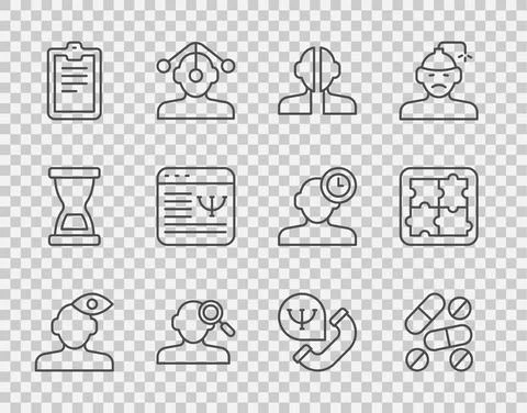 Set line Solution problem in psychology, Medicine pill or tablet, Bipolar Stock Illustration