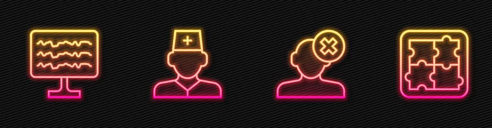 Set line Solution problem in psychology, Encephalogram, Male doctor and Illustrazione stock