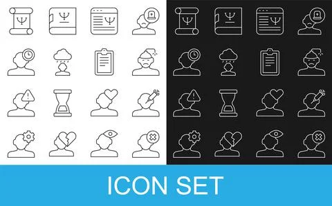Set line Solution problem in psychology, Concussion, headache, Online Illustrazione stock