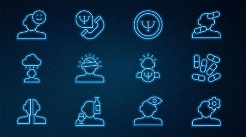 Set line Solution problem in psychology, Medicine pill or tablet, Psychology 스톡 일러스트