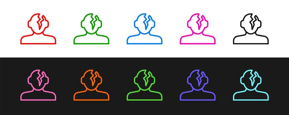 Set line Solution to the problem in psychology icon isolated on black and white Stockillustratie