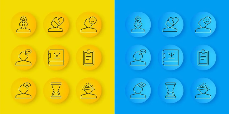 Set line Solution problem in psychology, Psychology book, Concussion, headache Stock Illustration