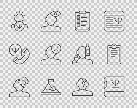 Set line Solution problem in psychology, Psychology book, Psychological test Stock Illustration