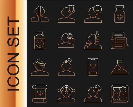 Set line Solution problem in psychology, Online psychological counseling, Sad Illustrazione stock