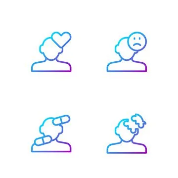 Set line Solution problem in psychology, Sedative pills, Broken heart or divorce Illustrazione stock