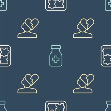 Set line Solution problem in psychology, Broken heart or divorce and Sedative 스톡 일러스트