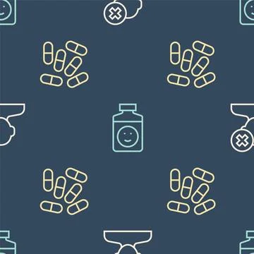 Set line Solution problem in psychology, Medicine pill or tablet and Illustrazione stock