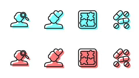 Set line Solution problem in psychology, Finding a, Broken heart or divorce and Stock Illustration