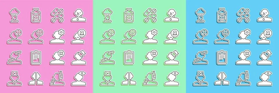 Set line Solution problem in psychology, Male doctor, Medicine pill tablet, Good 스톡 일러스트