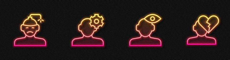 Set line Solution problem in psychology, Concussion, headache, and Broken heart Stock Illustration