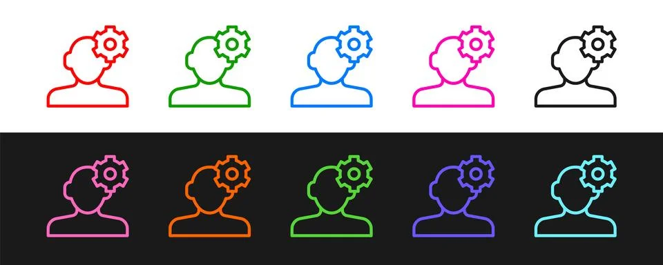 Set line Solution to the problem in psychology icon isolated on black and w.. Stock Illustration