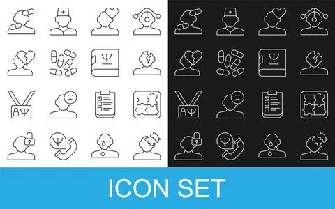 Set line Solution problem in psychology, Broken heart or divorce, Medicine .. 스톡 일러스트