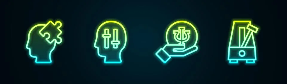 Set line Solution to the problem, , Psychology, Psi and Metronome with pend.. Illustrazione stock