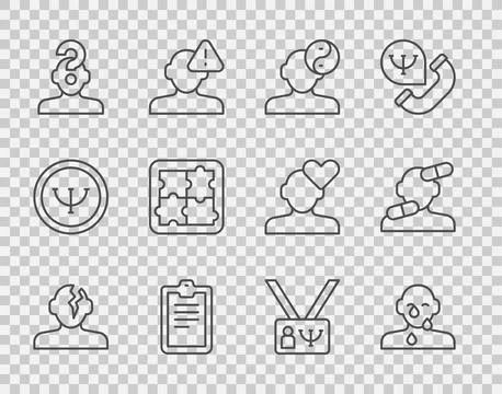 Set line Solution problem in psychology, Tear cry eye, Yin Yang symbol, Psy.. 스톡 일러스트