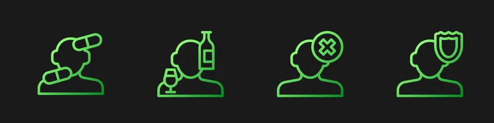 Set line Solution problem in psychology, Sedative pills, Alcoholism and Psy.. Illustrazione stock