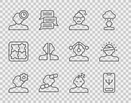 Set line Solution problem in psychology, Online psychological counseling, C.. Illustrazione stock