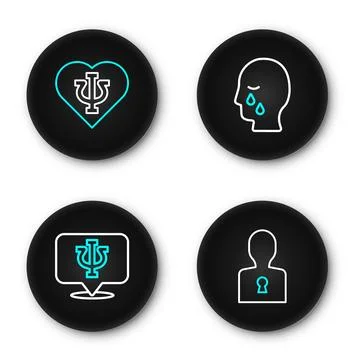 Set line Solution to the problem, Psychology, Psi, Man graves funeral sorro.. 스톡 일러스트