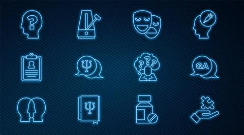 Set line Solution to the problem, Question and Answer, Comedy tragedy masks 库存插图