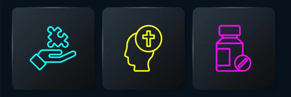 Set line Solution to the problem, Sedative pills and Man graves funeral sorrow Illustrazione stock