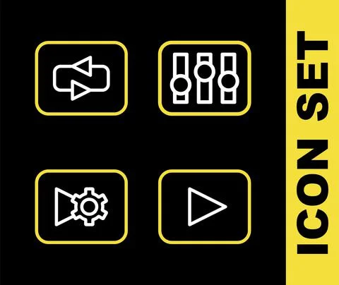 Set line Sound mixer controller, Play button, Music or video settings and Repeat Stock Illustration