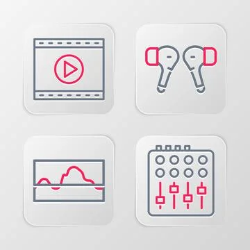 Set line Sound mixer controller, Music wave equalizer, Air headphones and Online イラスト素材