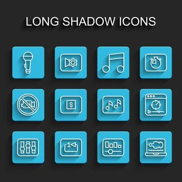Set line Sound mixer controller, Repeat track music player, Microphone, Music Stock Illustration