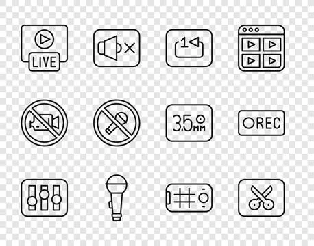 Set line Sound mixer controller, Music or video editing, Repeat track music Stock Illustration