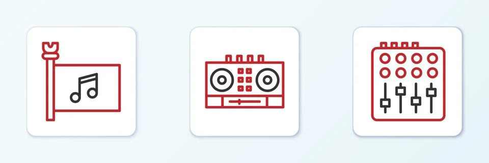 Set line Sound mixer controller, Music festival flag and DJ remote and mixi.. Stock Illustration