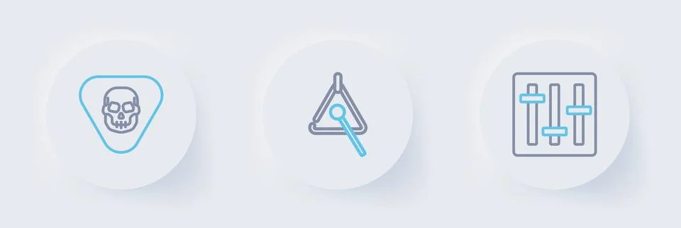 Set line Sound mixer controller, Triangle and Guitar pick icon. Vector Stock Illustration