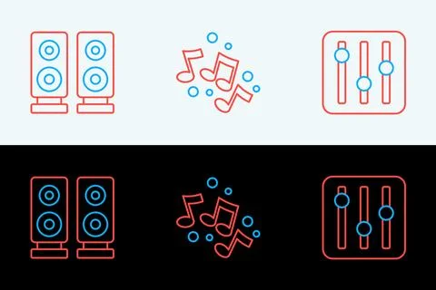 Set line Sound mixer controller, Stereo speaker and Music note, tone icon. .. Stock Illustration