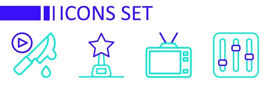 Set line Sound mixer controller, Retro tv, Movie trophy and Thriller movie .. Stock Illustration