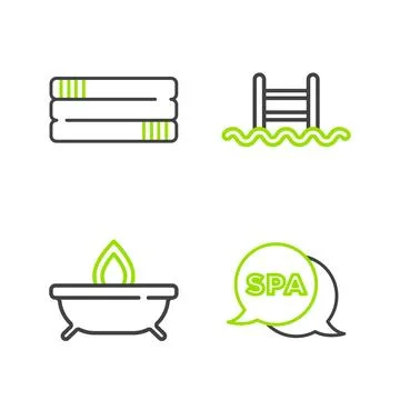 Set line Spa salon, Aroma candle, Swimming pool with ladder and Towel stack.. イラスト素材