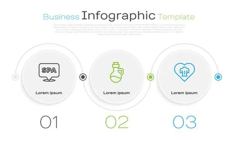 Set line Spa salon, Essential oil bottle and Massage. Business infographic 스톡 일러스트