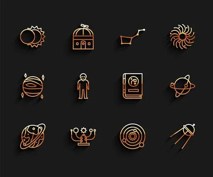 Set line Space capsule and parachute, Solar system, Eclipse of the sun 스톡 일러스트