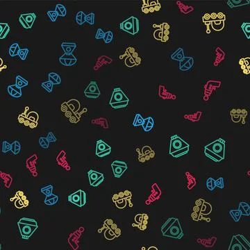 Set line Space capsule, , Mars rover and Ray gun on seamless pattern. Vector Stock Illustration
