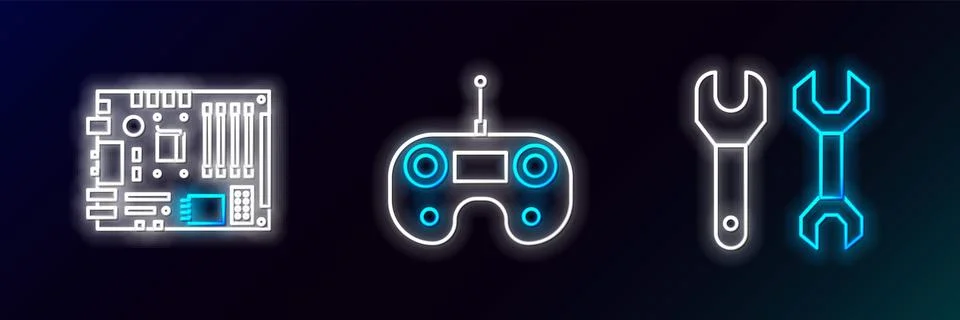 Set line Spanner, Electronic computer components motherboard digital chip a.. Stock Illustration