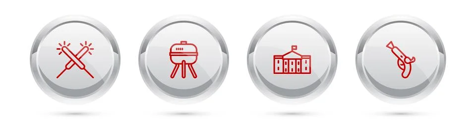 Set line Sparkler firework, Barbecue grill, United States Capitol Congress and Stock Illustration