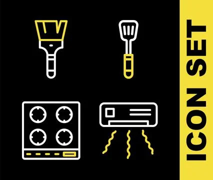 Set line Spatula, Air conditioner, Gas stove and Paint brush icon. Vector イラスト素材
