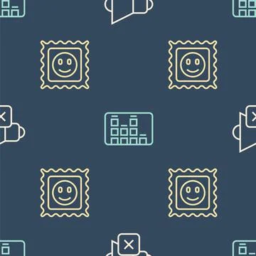 Set line Speaker mute, LSD acid mark and Music equalizer on seamless pattern. Stock Illustration
