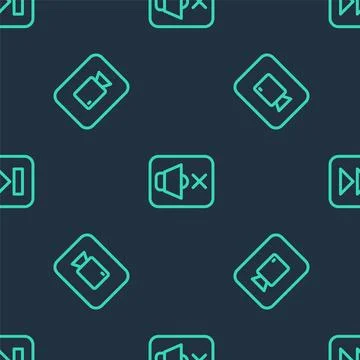 Set line Speaker mute, Play video button and Fast forward on seamless patte.. Stock Illustration