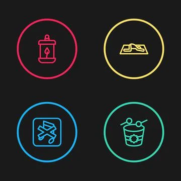 Set line Speaker mute, Ramadan drum, Muslim man prays and Kareem lantern icon Stock Illustration