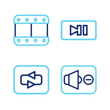 Set line Speaker mute, Repeat button, Pause and Play video icon. Vector Stock Illustration