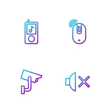 Set line Speaker mute, Security camera, Music player and Wireless computer mouse Illustrazione stock