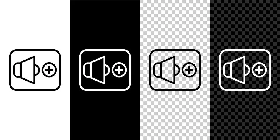 Set line Speaker volume, audio voice sound symbol, media music icon isolate.. Stock Illustration